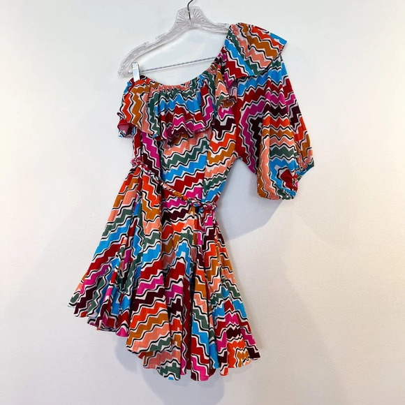 Rhode Colorful Striped One Shoulder Braided Belt Designer Mini Dress M NWOT - Picture 7 of 7